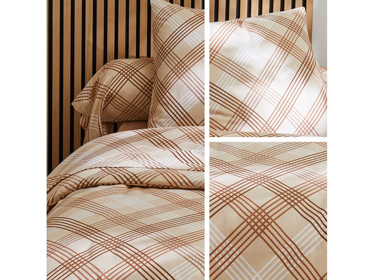 Parure de lit 140x200 cm 100% flanelle de coton ARTHUR beige 2 pièces