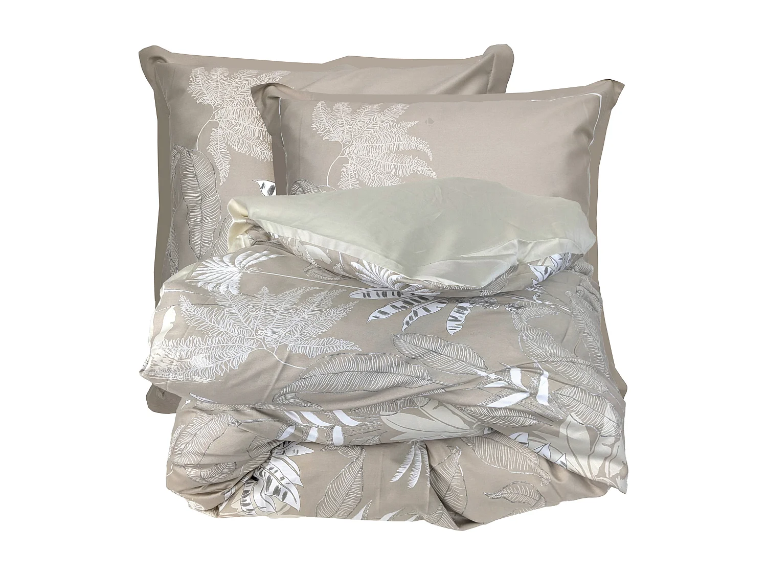 Parure de lit 200x200 cm satin de coton CAYENNE beige Ficelle 3 pièces