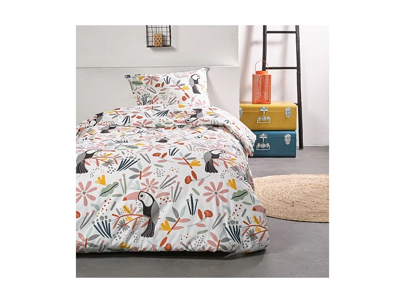 Housse de couette enfant + coussin assorti, 100% coton. M/Tucan 140x200cm