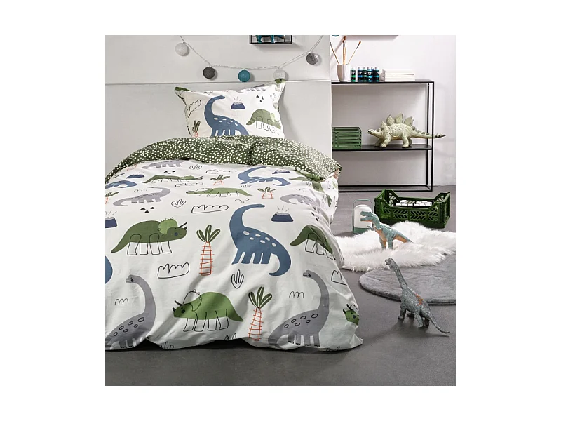 Housse de couette enfant + coussin assorti, 100% coton. M/Dinosaures 140x200cm