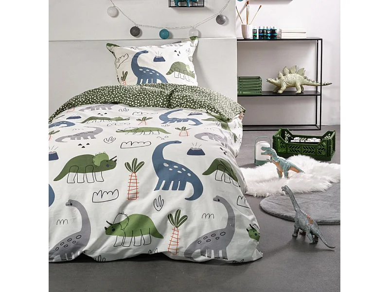 Funda nórdica infantil + cojín a juego, 100% algodón. M/Dinosaurios 140x200cm