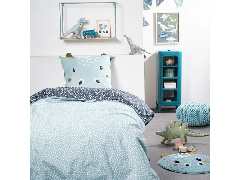 Copripiumino per bambini + cuscino coordinato, 100% cotone. M/Ippopotamo 140x200cm