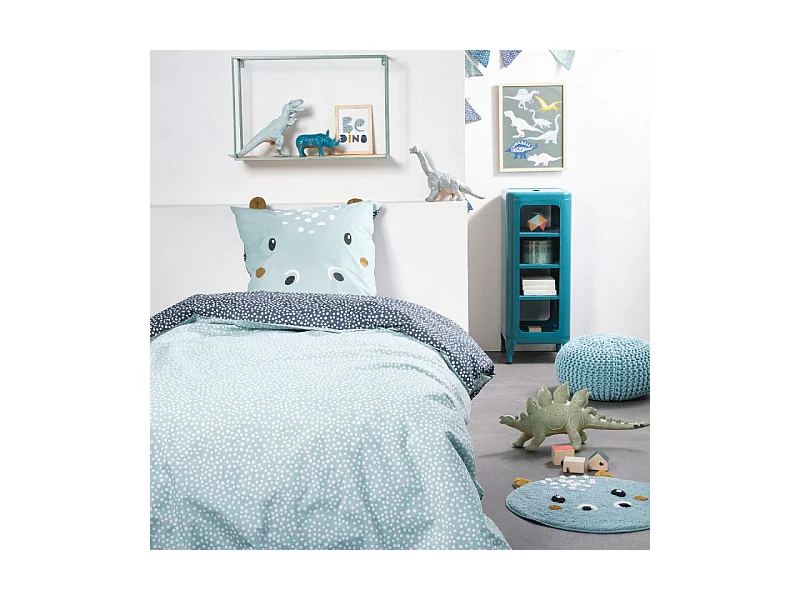 Housse de couette enfant + coussin assorti, 100% coton. M/Hippopotame 140x200cm