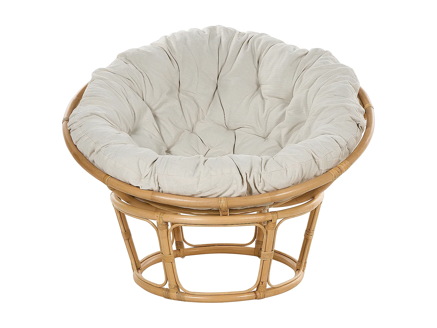 Gartensessel Rattan natürlich rund 110 cm drehbar mit Auflage beige Boho