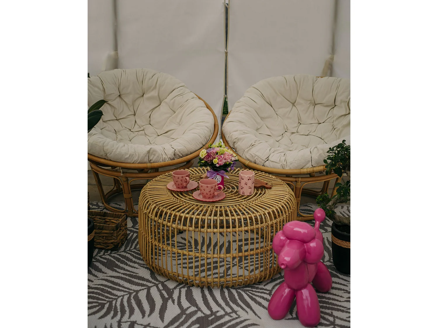 Lot de 2 fauteuils de jardin avec coussins SALVO Rotin Naturel