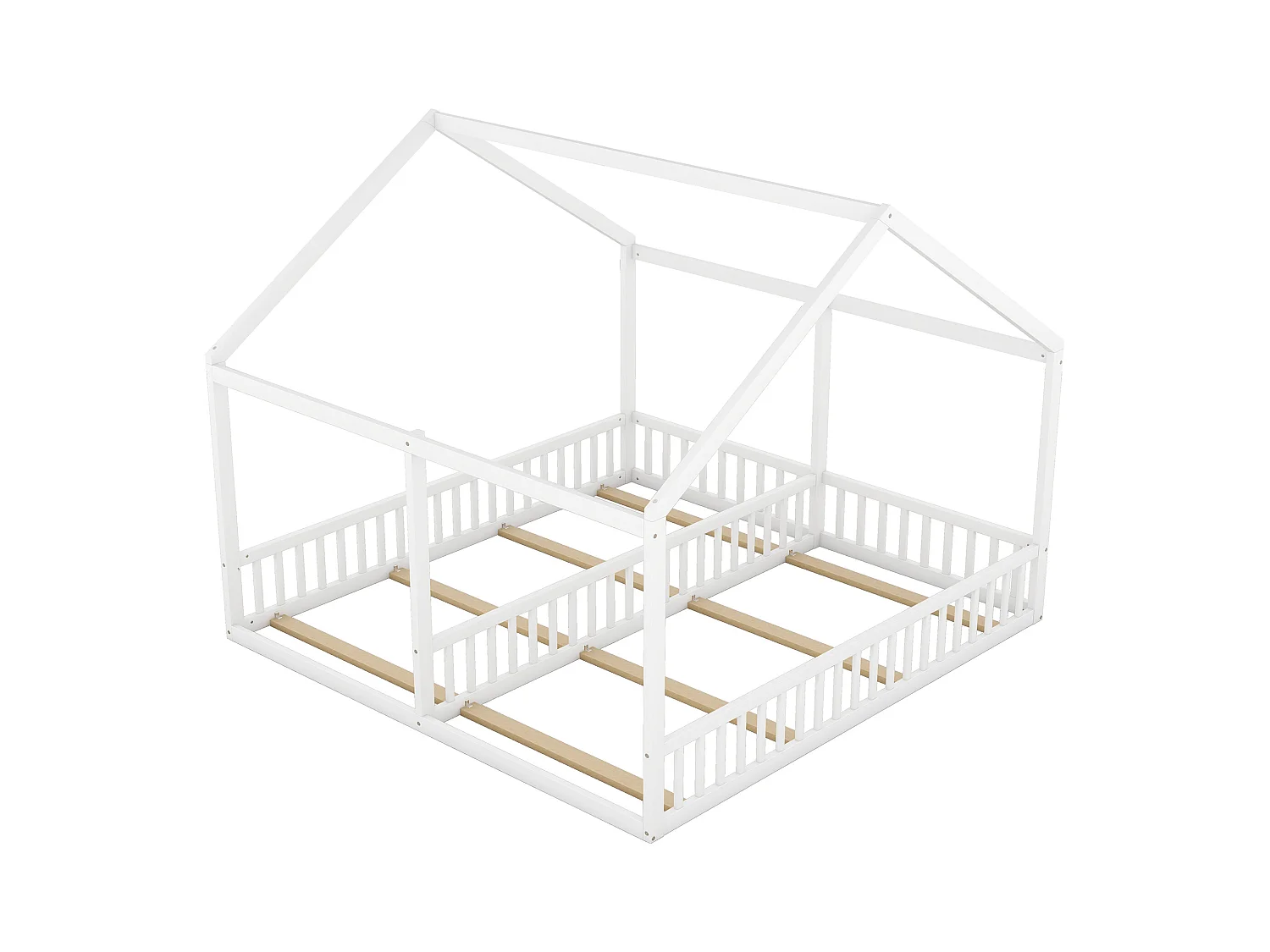 Cama-cabaña de madera de pino 2x90x200cm - con techo y somier - Blanco