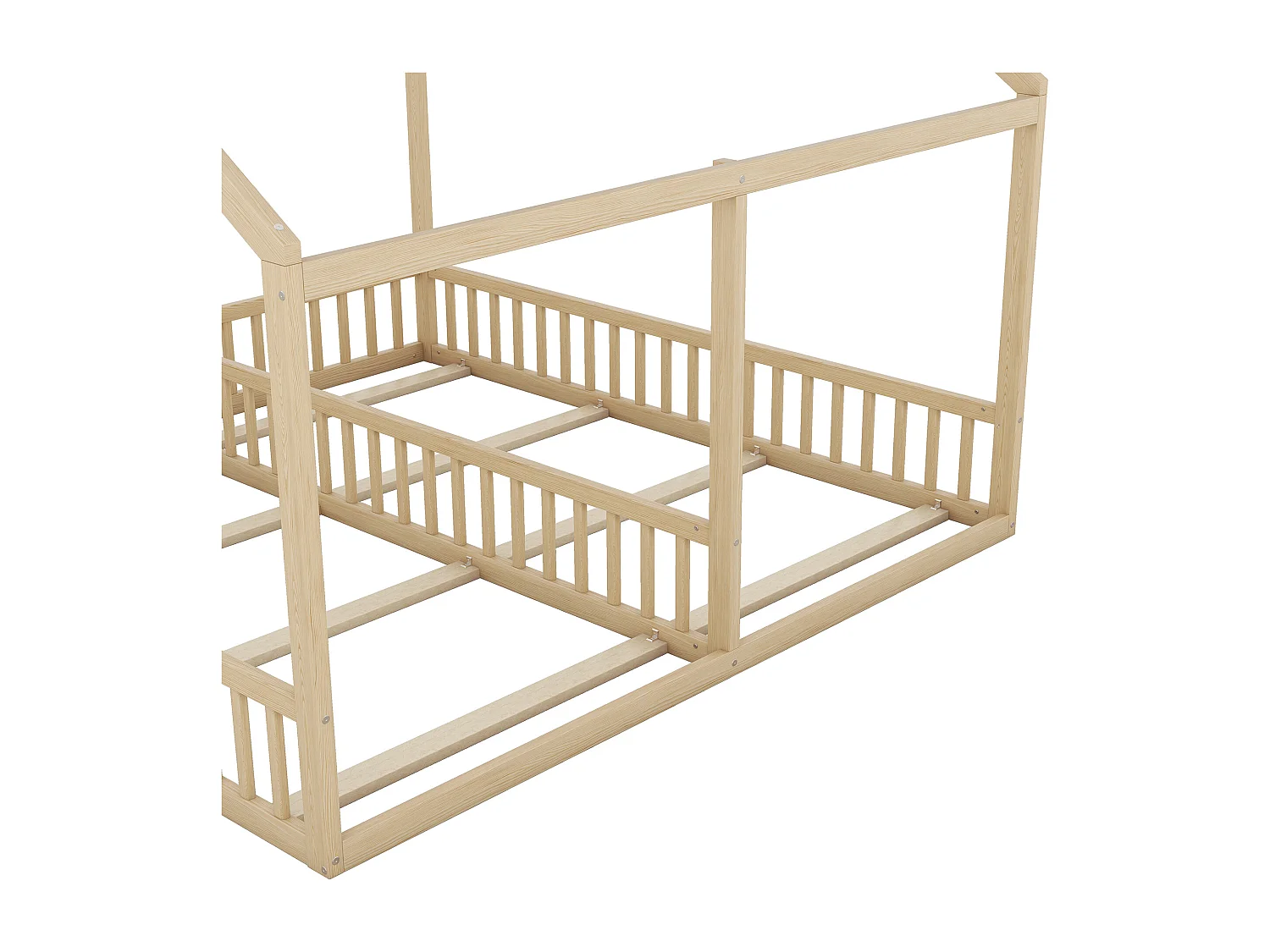 Hochbett aus Kiefernholz 2x90x200cm – mit Dach und Lattenrost – Natur