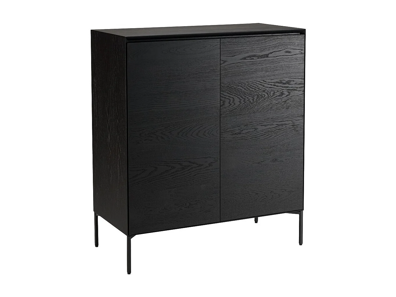 MAXENDRE - Buffet en bois noir 2 portes 3 étagères pieds métal noir