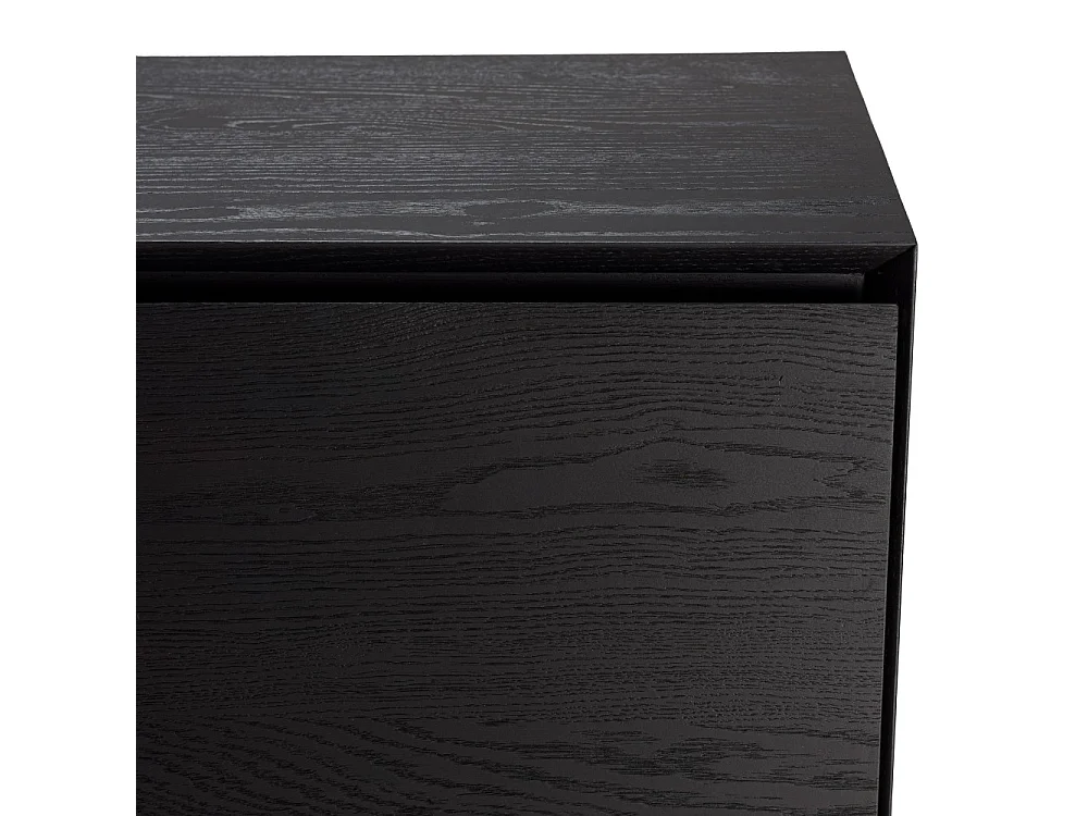 MAXENDRE - Buffet en bois noir 2 portes 3 étagères pieds métal noir