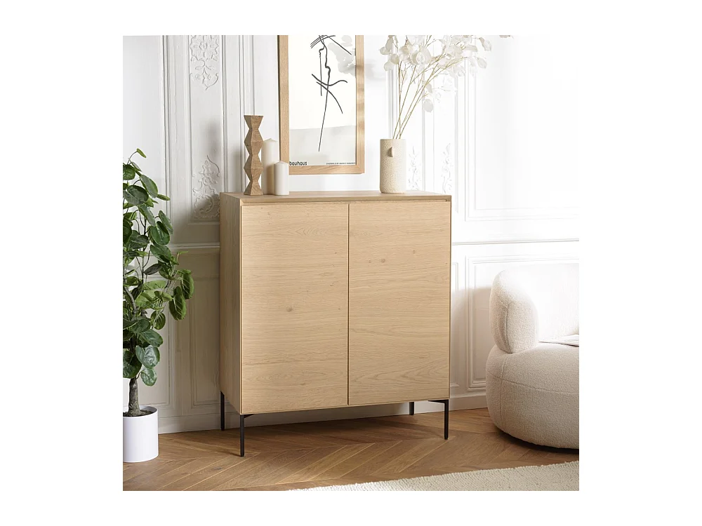 MAXENDRE - Buffet bois couleur naturelle 2 portes 3étagères pieds noir