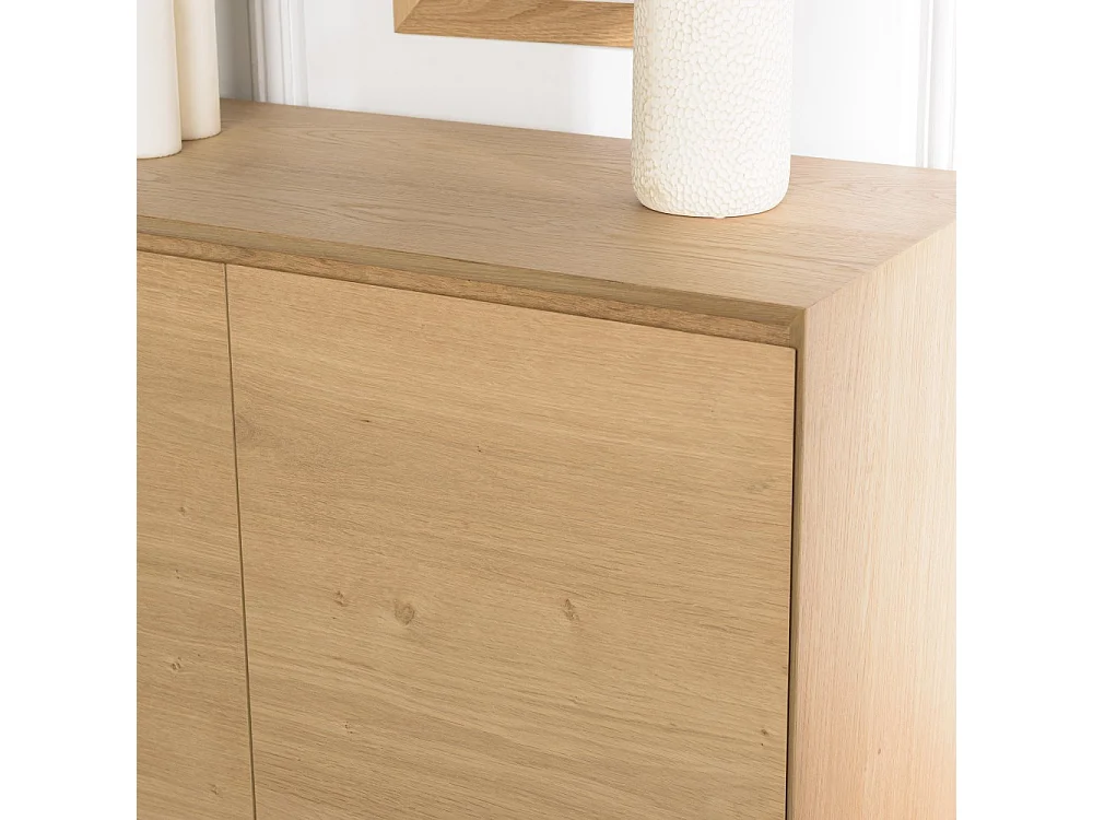 MAXENDRE - Buffet bois couleur naturelle 2 portes 3 étagères pieds noir