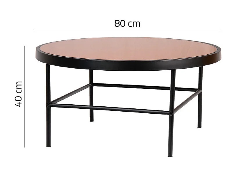 Table basse ronde 80 cm en verre cuivré et pieds métal - GILO 1785