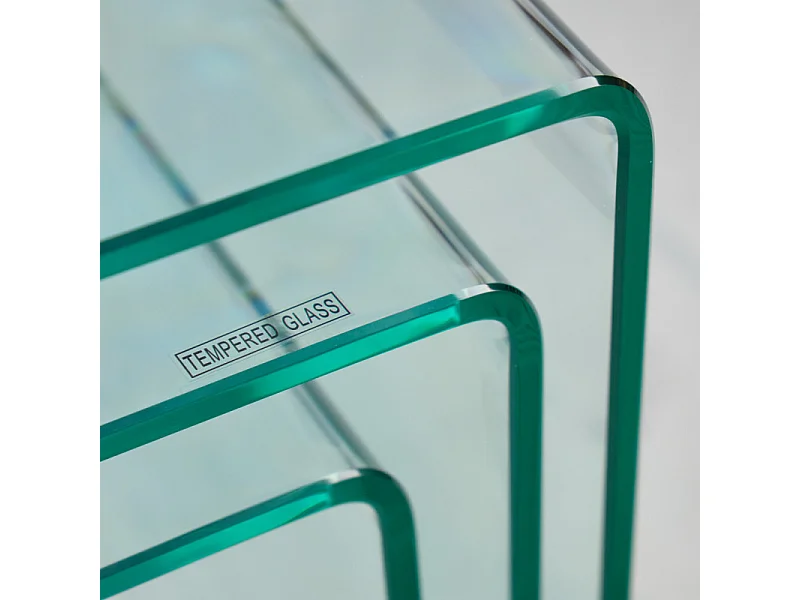 Set de 3 tables gigognes d'appoint en verre trempé H. 36 cm - ICE