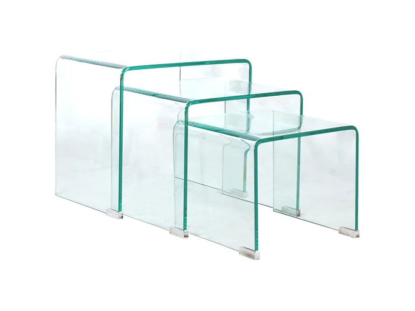Set de 3 tables gigognes d'appoint en verre trempé H. 36 cm - ICE