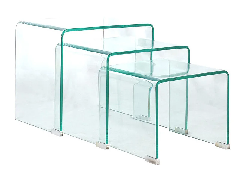 Set de 3 tables gigognes d'appoint en verre trempé H. 36 cm - ICE