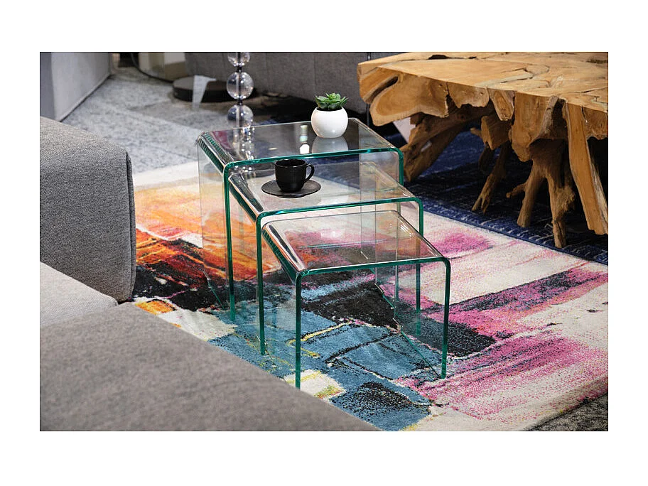 Set de 3 tables gigognes d'appoint en verre trempé H. 36 cm - ICE