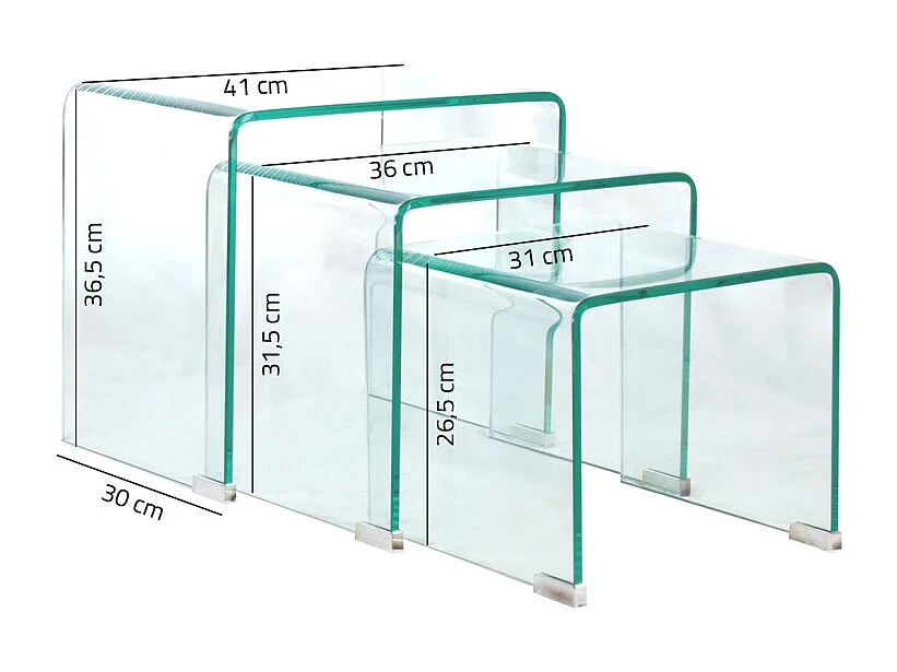 Set de 3 tables gigognes d'appoint en verre trempé H. 36 cm - ICE