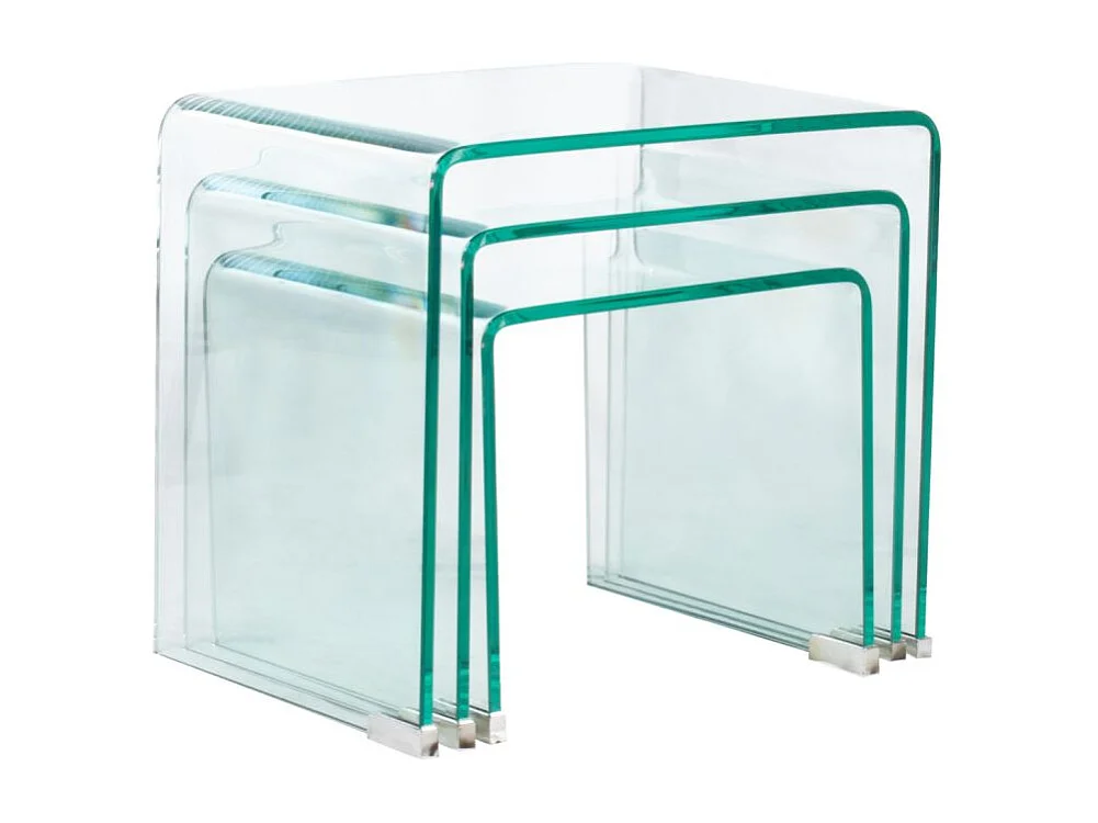 Set de 3 tables gigognes d'appoint en verre trempé H. 36 cm - ICE