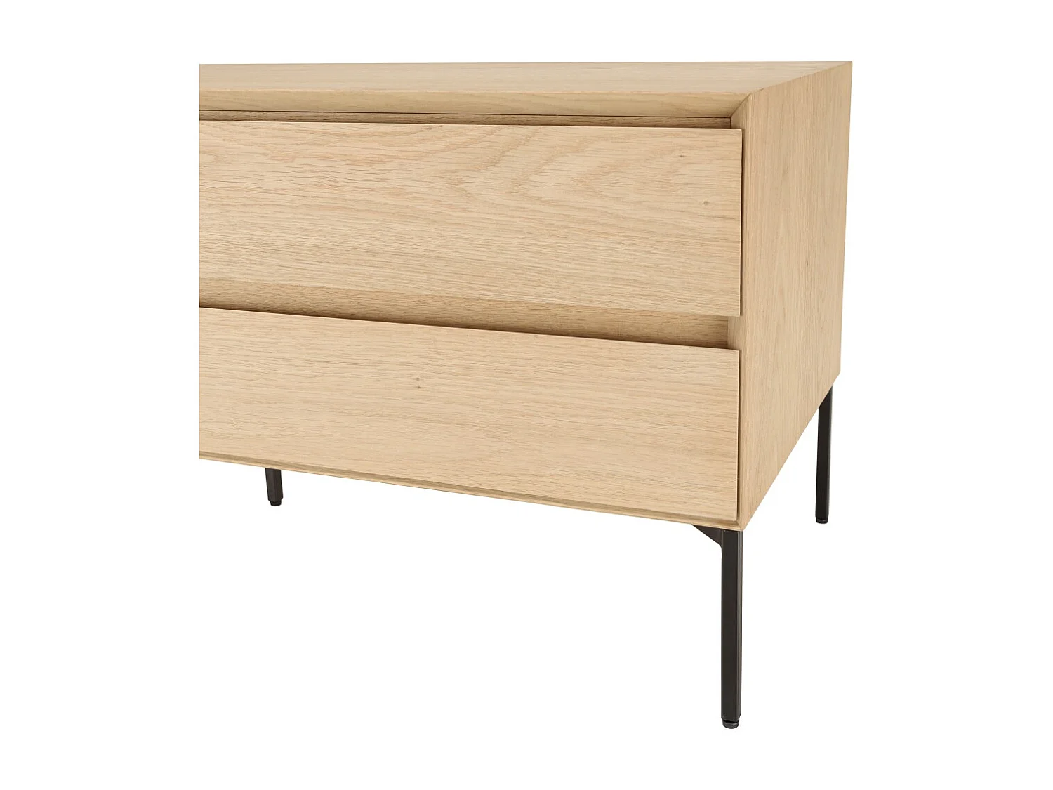 MAXENDRE - Meuble TV bois naturel 1 porte 2 tiroirs pieds métal noir