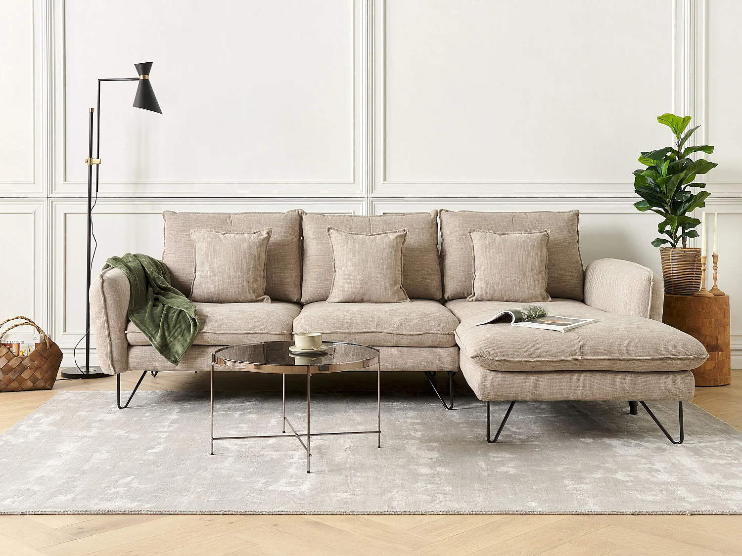 Modernes Ecksofa beige 3-Sitzer linksseitig verstellbar mit Kissen Sersan