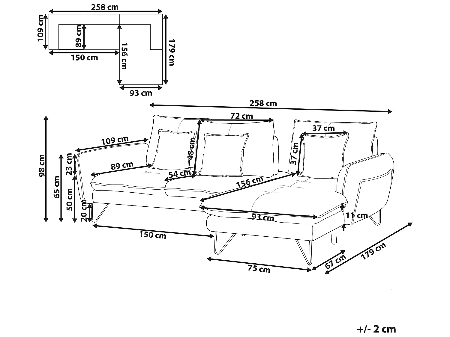Modernes Ecksofa beige 3-Sitzer linksseitig verstellbar mit Kissen Sersan