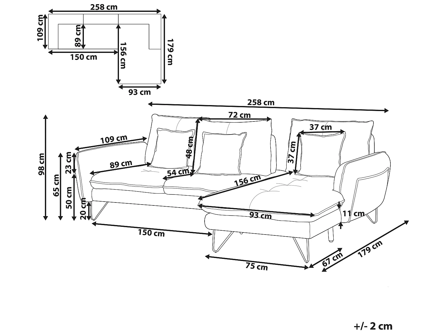 Modernes Ecksofa beige 3-Sitzer linksseitig verstellbar mit Kissen Sersan