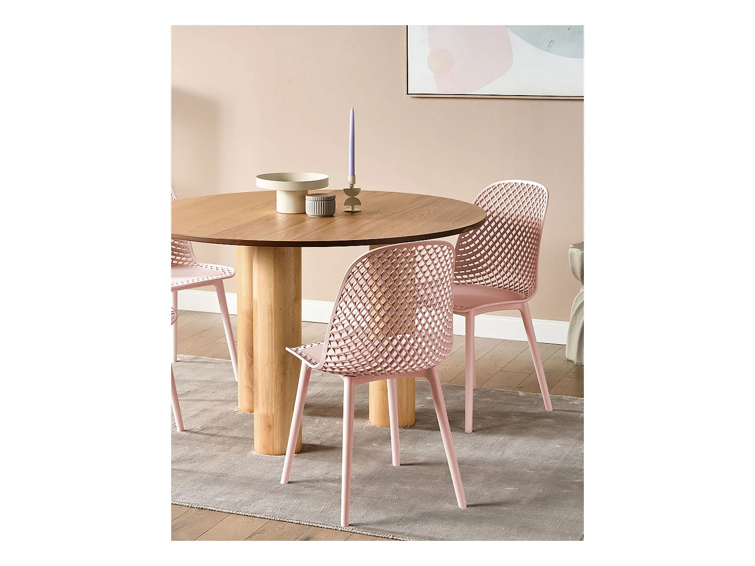 Esszimmerstühle im 4er Set aus Kunststoff rosa modern minimalistisch Emory