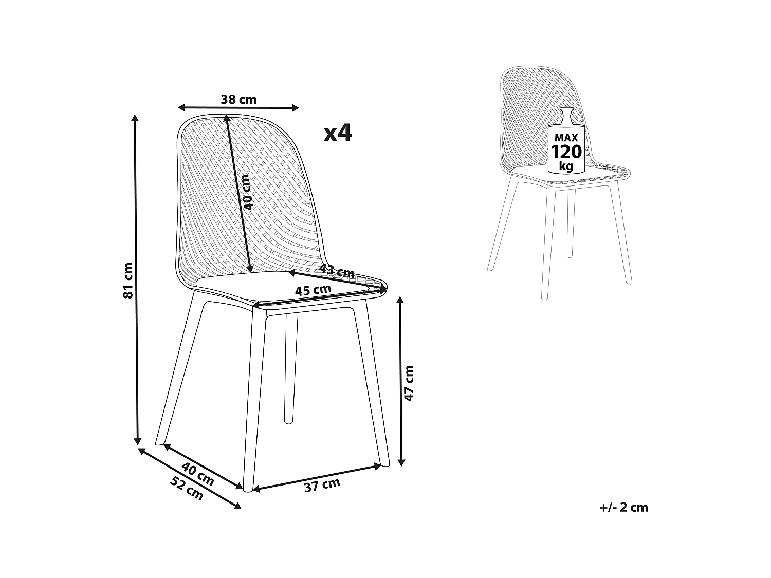 Set di 4 sedie da pranzo EMORY Bianco