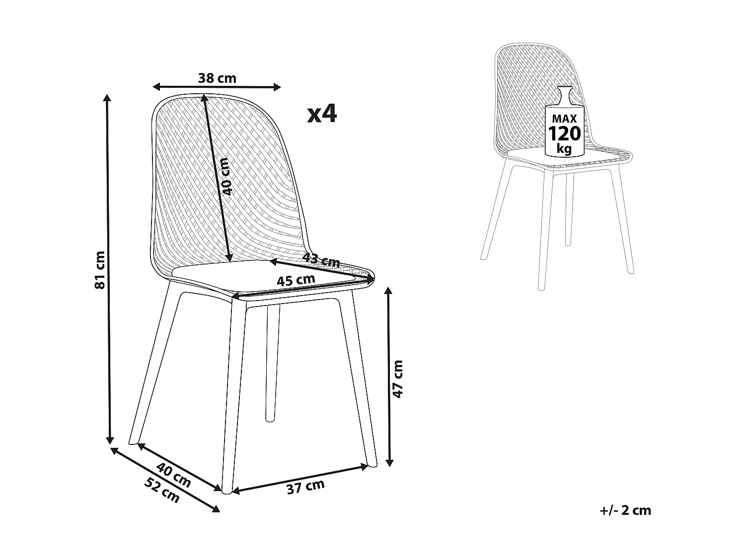 Lot de 4 chaises de salle à manger EMORY Blanc