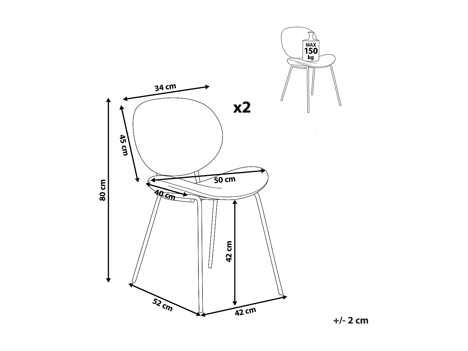 Lot de 2 chaises de salle à manger LUANA Bouclé Blanc