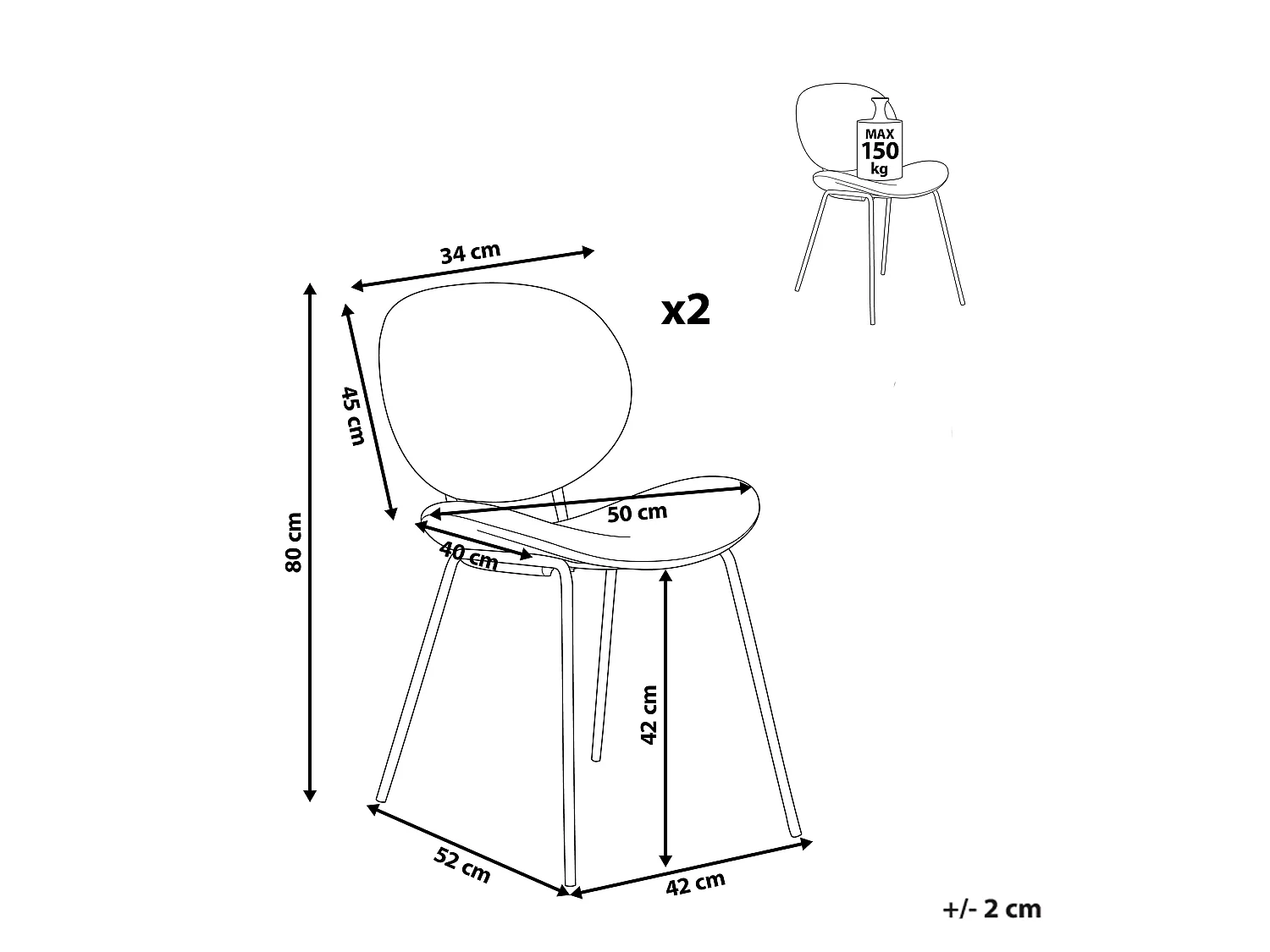 Lot de 2 chaises de salle à manger LUANA Bouclé Noir