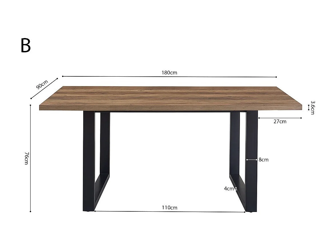 Esstisch EDWAR, Länge 180 cm, im exotischen Mangoholz-Dekor, ideal für ein gemütliches Esszimmer.