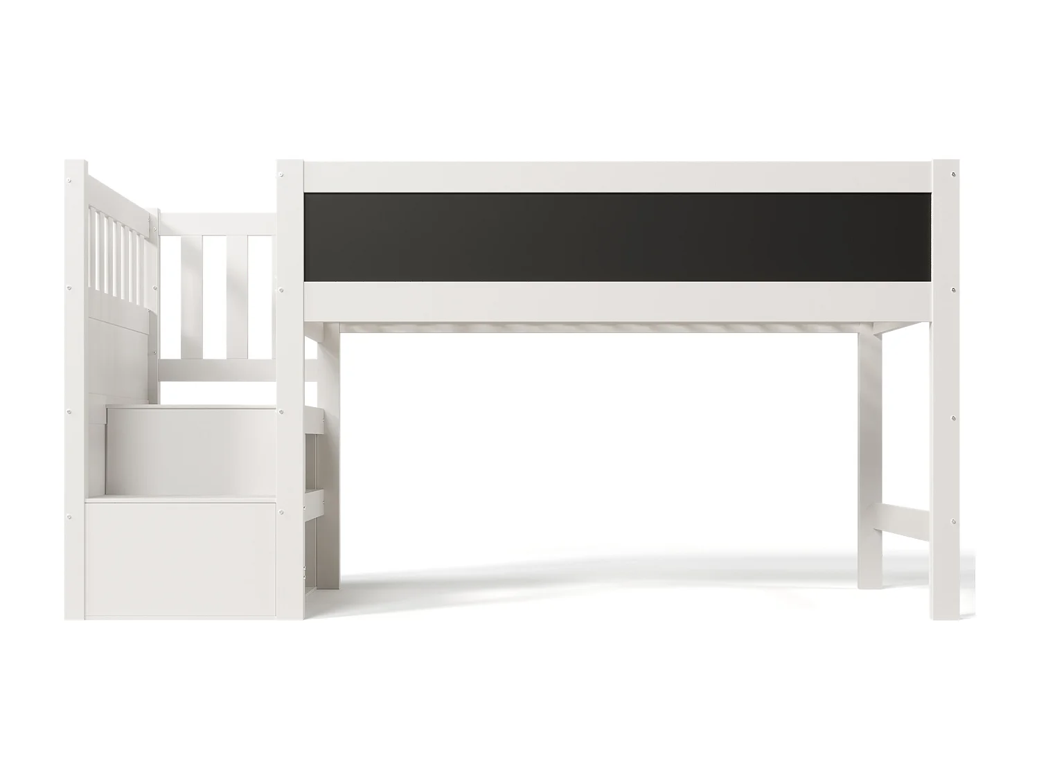 Lit mezzanine en pin massif - 90x200cm - avec un tableau noir - Blanc