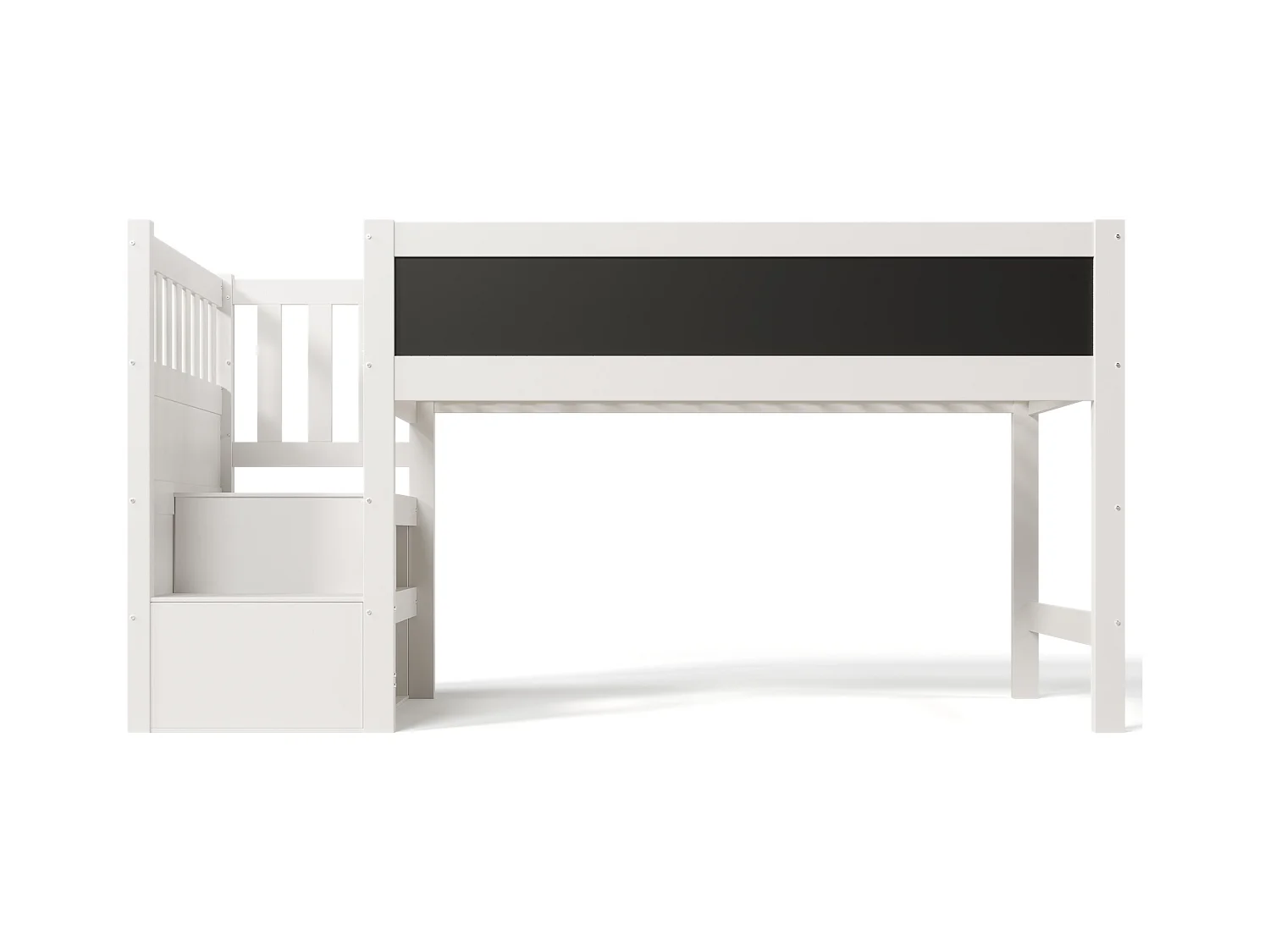 Mezzaninebed van massief grenen - 90x200cm - met schoolbord - Wit