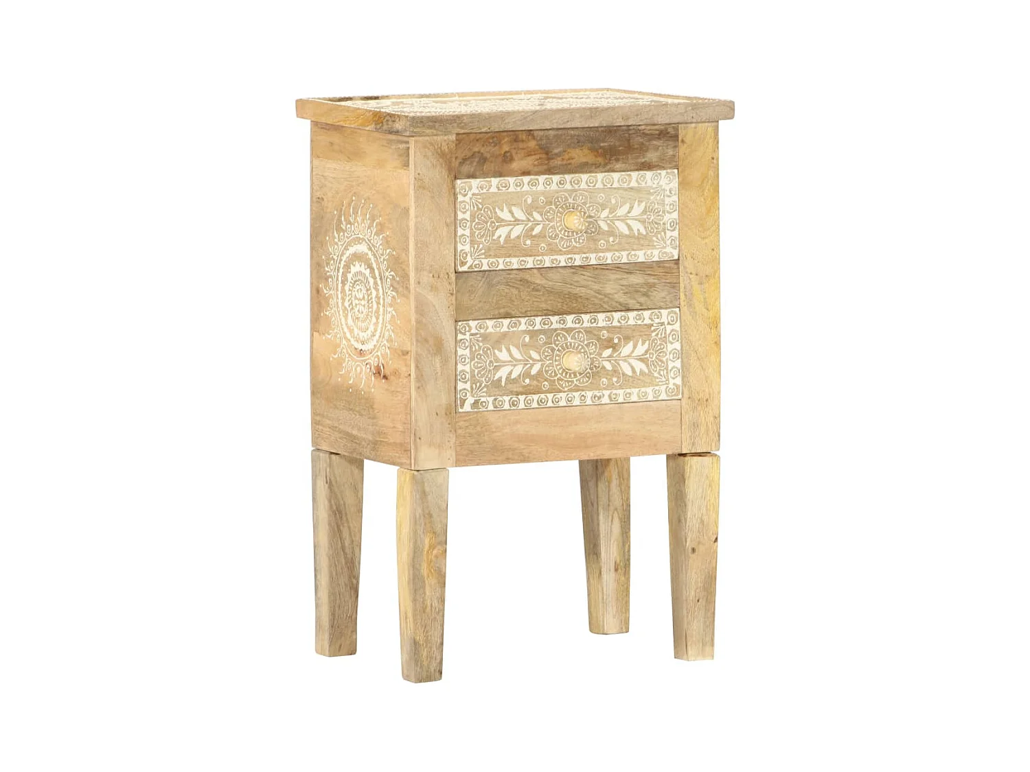 Comodino Dipinto a Mano 40x30x60 cm in Legno Massello di Mango