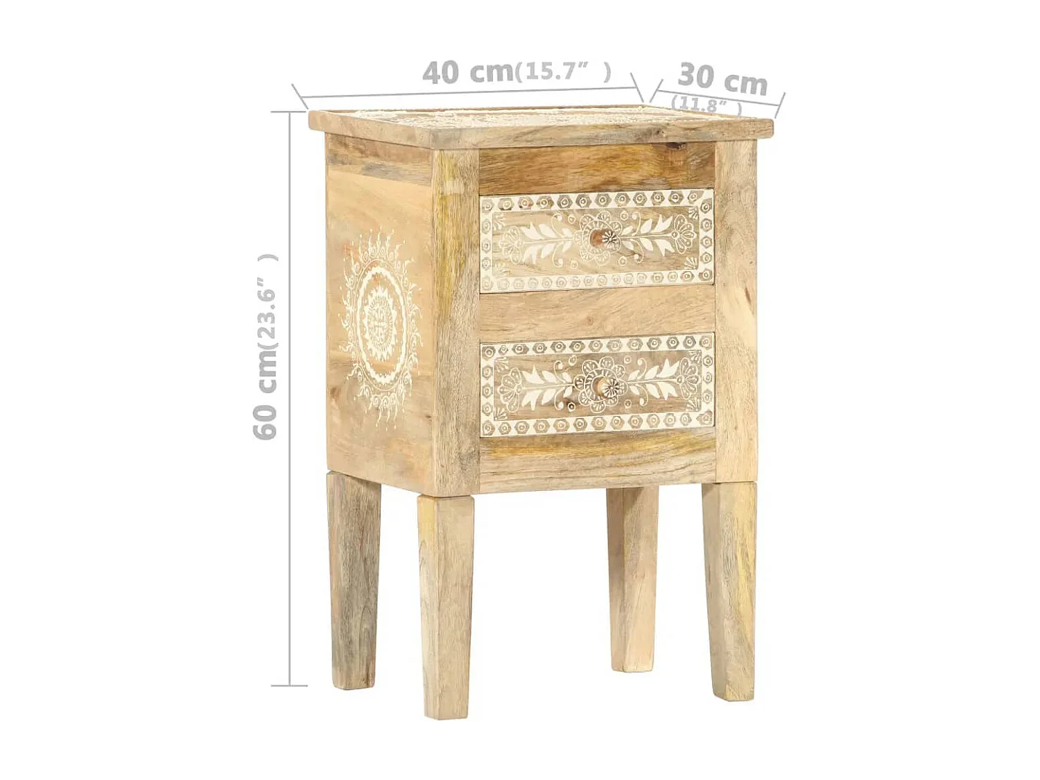 Table de chevet peinte à la main 40x30x60 cm Bois de manguier