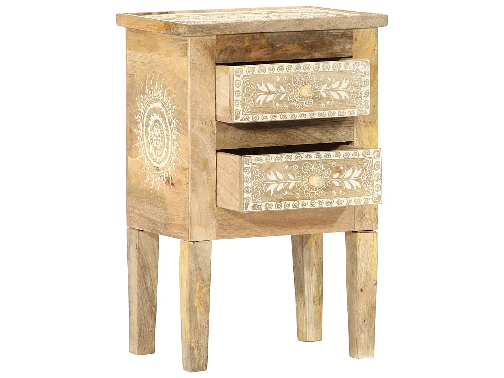 Table de chevet peinte à la main 40x30x60 cm Bois de manguier