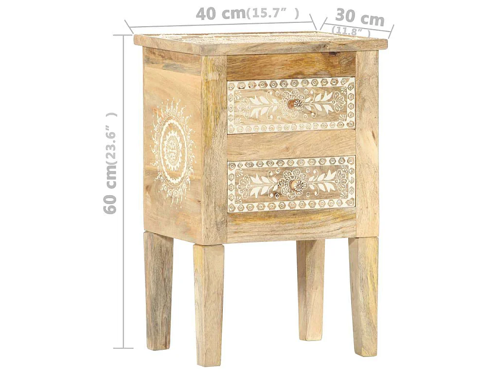 Table de chevet peinte à la main 40x30x60 cm Bois de manguier