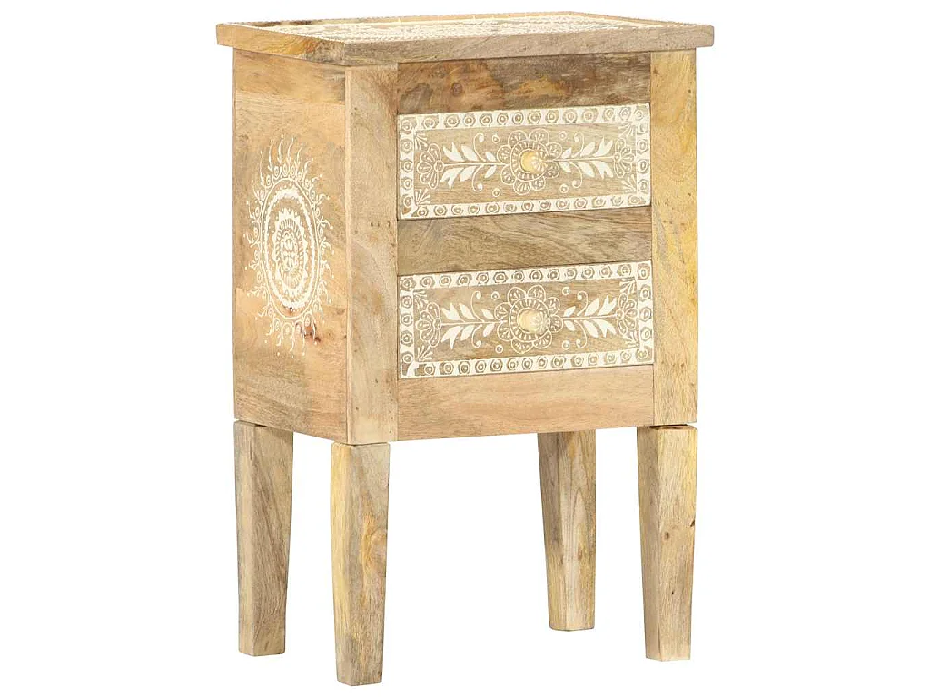 Table de chevet peinte à la main 40x30x60 cm Bois de manguier