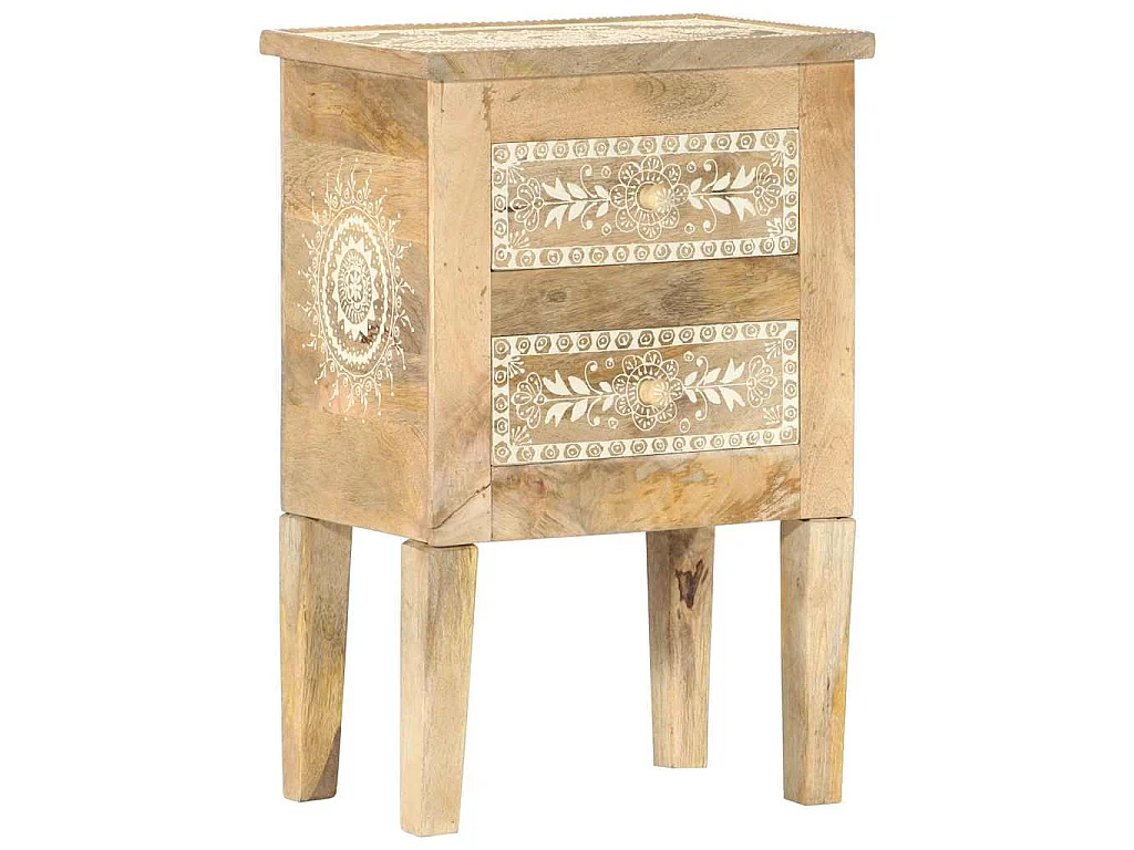 Table de chevet peinte à la main 40x30x60 cm Bois de manguier