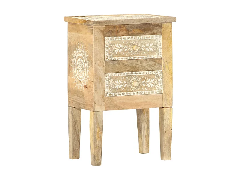 Comodino Dipinto a Mano 40x30x60 cm in Legno Massello di Mango
