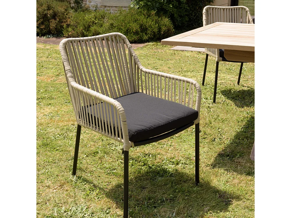 MALO - Lot de 2 fauteuils cordage naturelle coussin assise noir