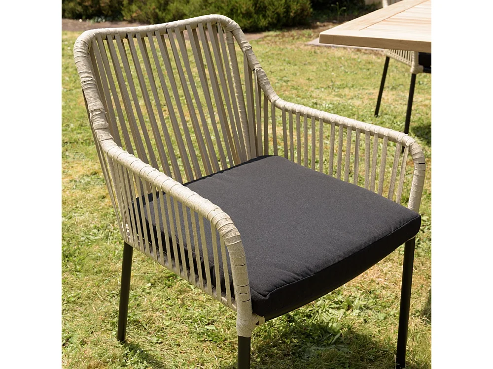 MALO - Lot de 2 fauteuils cordage naturelle coussin assise noir