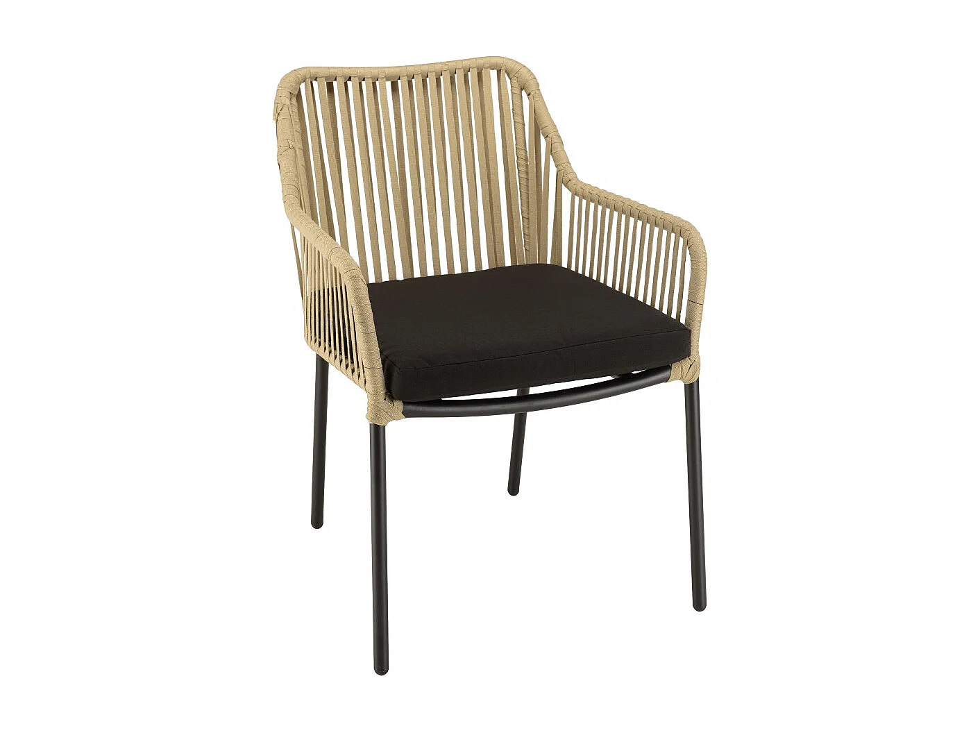 MALO - Lot de 2 fauteuils cordage naturelle coussin assise noir