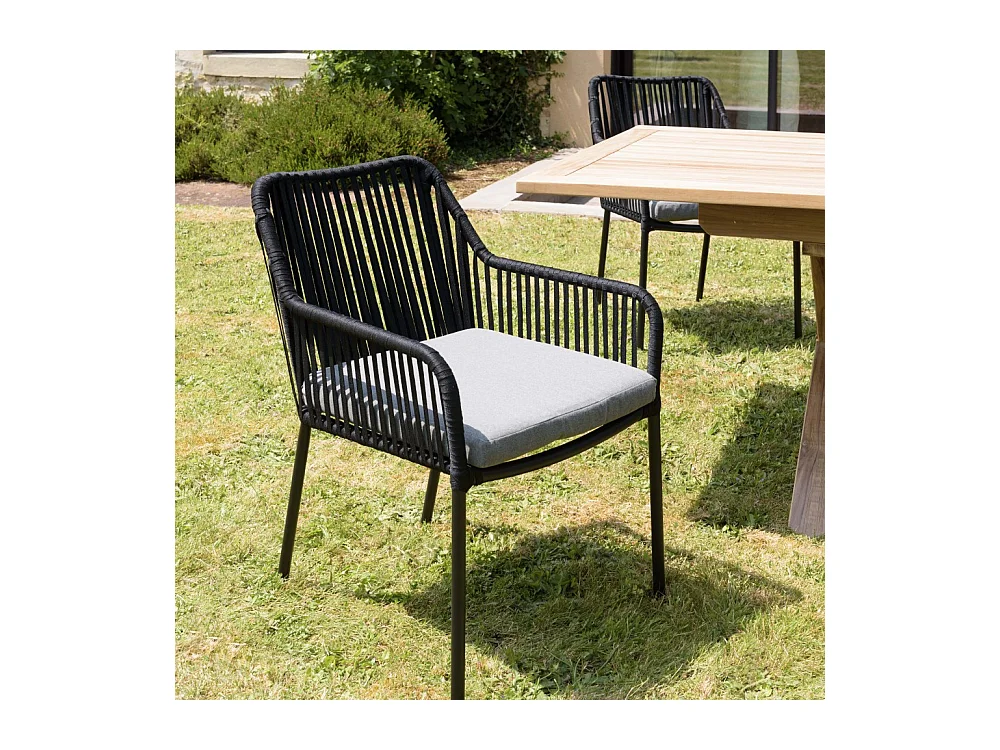 MALO - Lot de 2 fauteuils cordage noir coussin assise gris anthracite