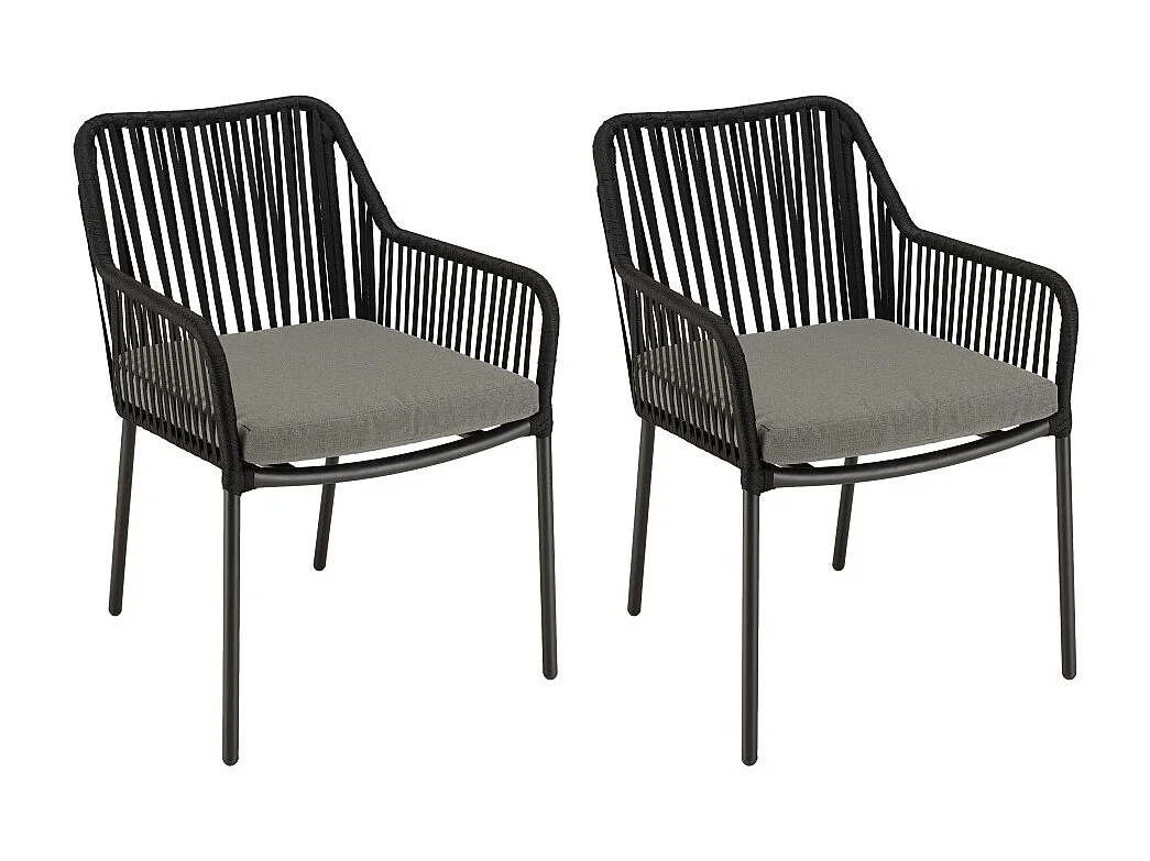 MALO - Lot de 2 fauteuils cordage noir coussin assise gris anthracite