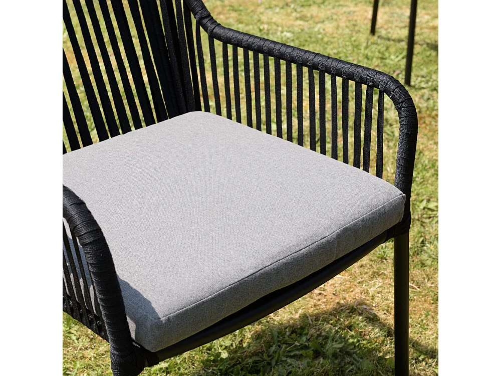 MALO - Lot de 2 fauteuils cordage noir coussin assise gris anthracite