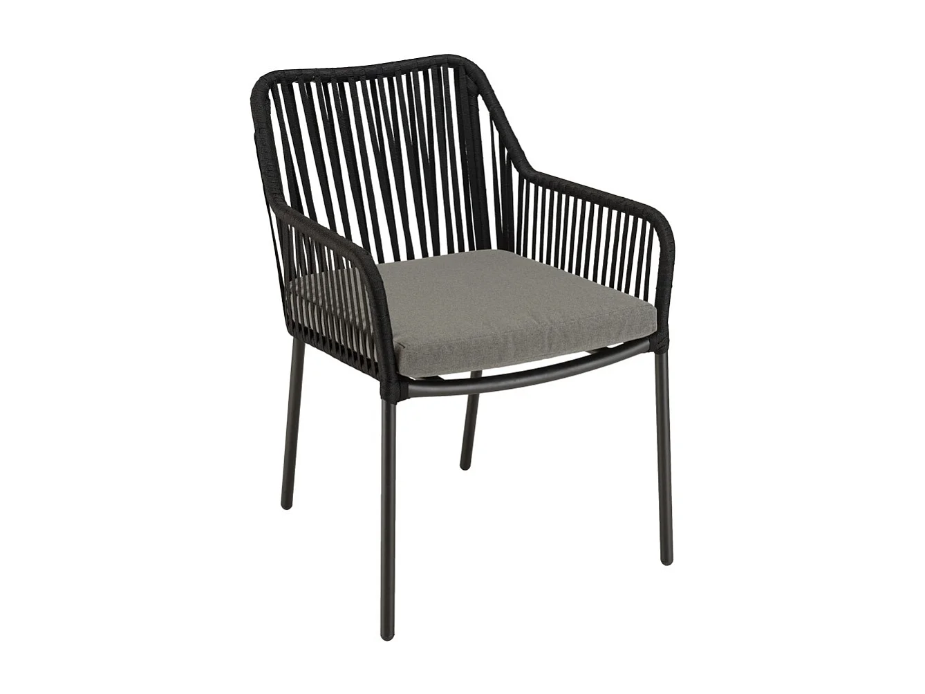 MALO - Lot de 2 fauteuils cordage noir coussin assise gris anthracite