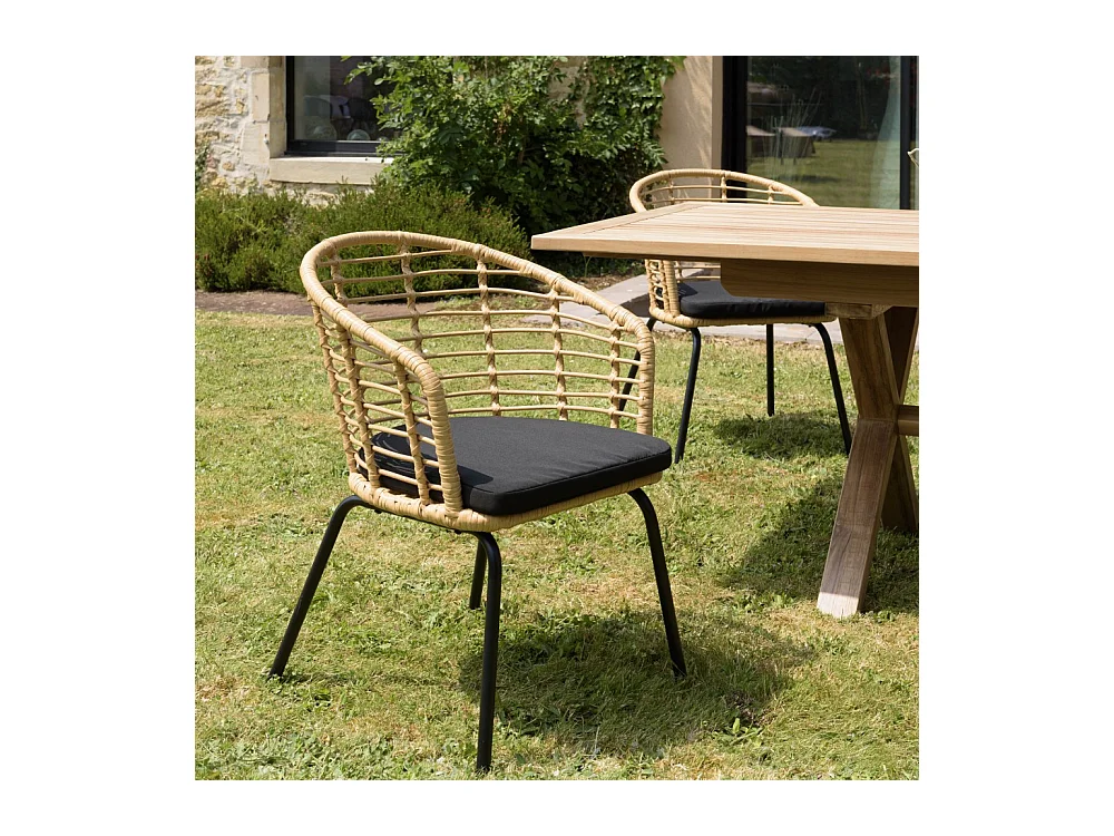 MALO - Lot de 2 fauteuils en rotin synthétique couleur naturelle