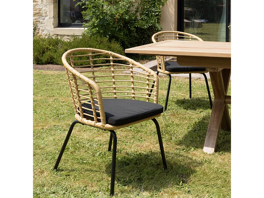 MALO - Lot de 2 fauteuils en rotin synthétique couleur naturelle